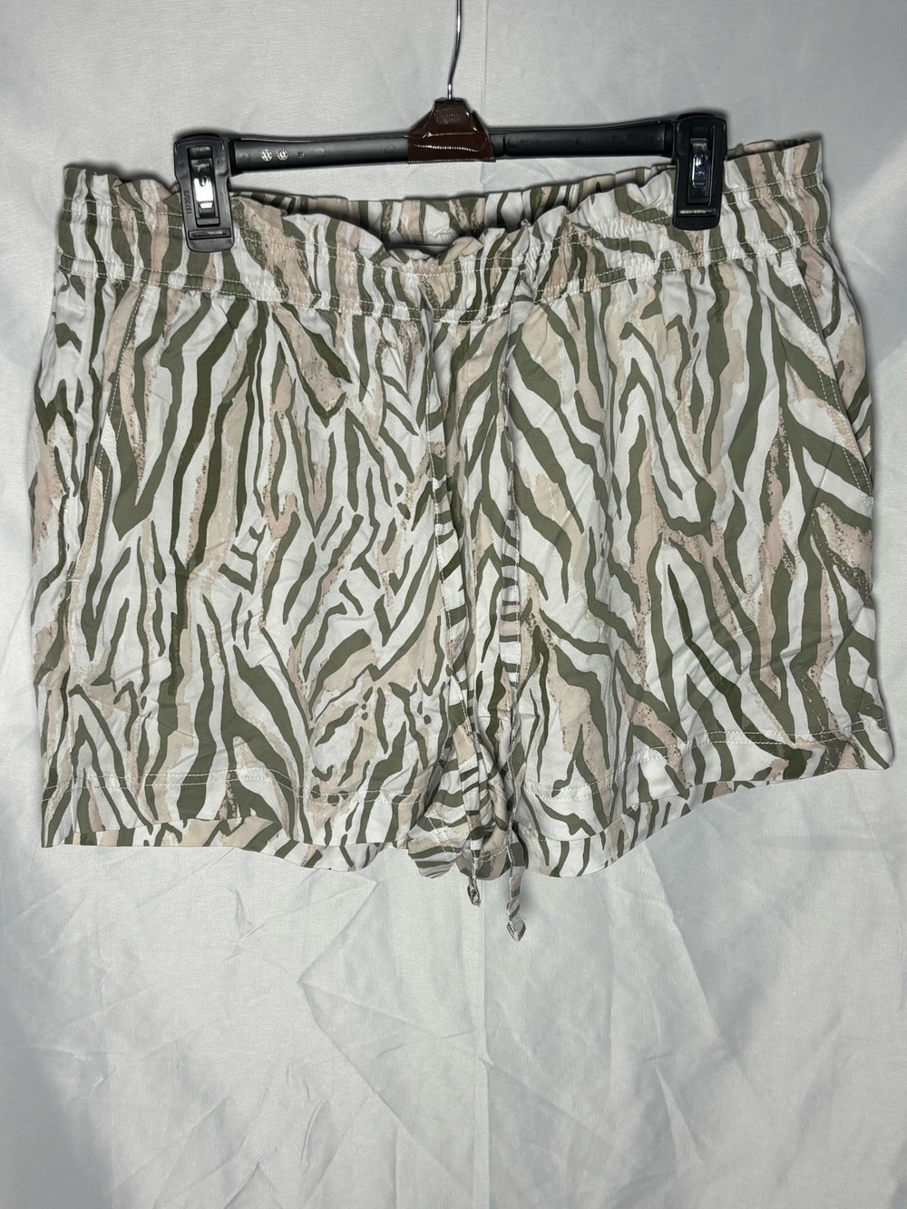 Calypso St. Barth Olive & White Zebra-Print Drawstring Shorts